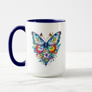 Mug Papillon et coeur floral Personnalisé