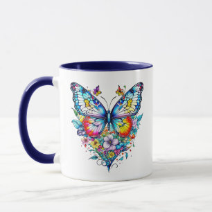 Mug Papillon et coeur floral Personnalisé