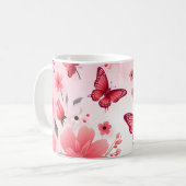 Mug Papillon et floral rose (Devant gauche)
