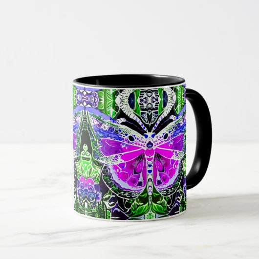 Mug Papillon et Médaillon Motif Batik en violet (Devant droit)