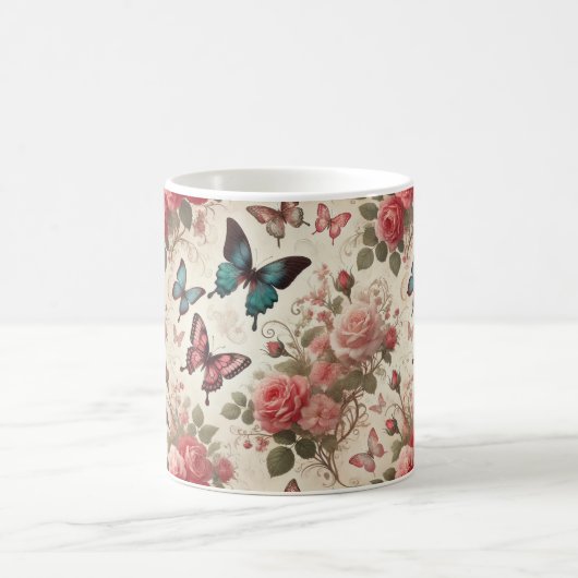 Mug Papillon et Motif Rose (Centre)