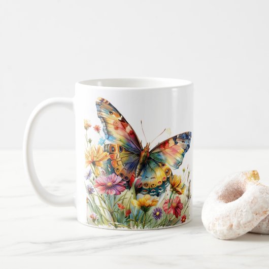Mug Papillon et pâte à café Fleur sauvage (Avec donut)