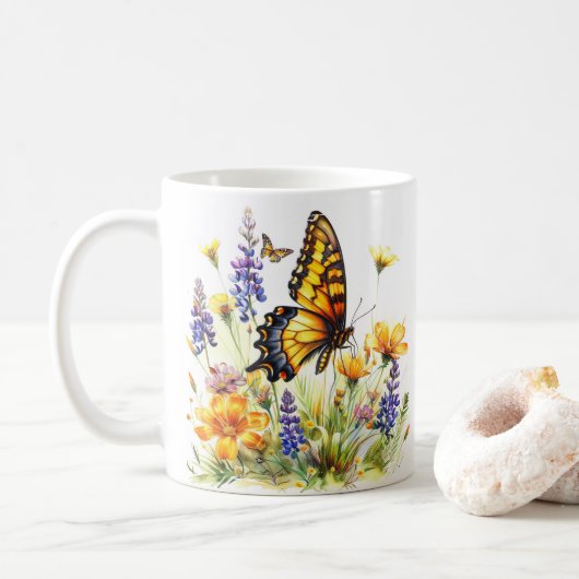 Mug Papillon et pâte à café Fleur sauvage (Avec donut)