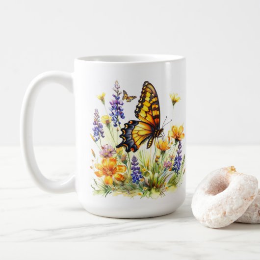 Mug Papillon et pâte à café Fleur sauvage (Avec donut)