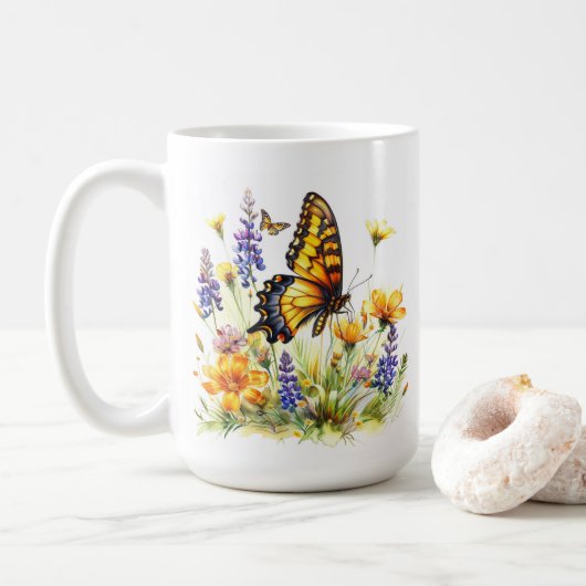 Mug Papillon et pâte à café Fleur sauvage (Avec donut)
