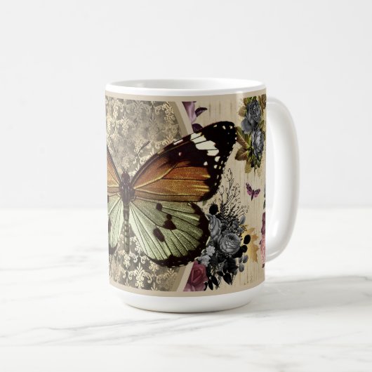 Mug Papillon et pâte à café Rose (Devant droit)