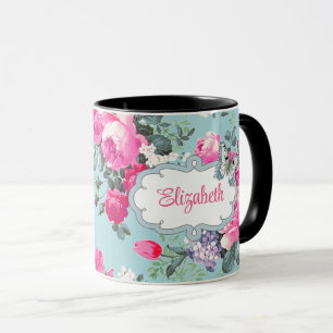 Mug Papillon et Rose   Nom personnalisé Fête des mères