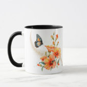 Mug Papillon floral de crapet bleu orange (Gauche)