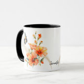 Mug Papillon floral de crapet bleu orange (Devant gauche)