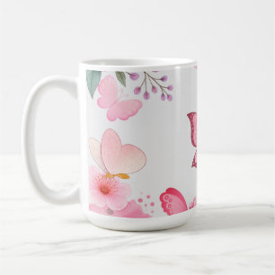 Mug Papillon floral de jardin à l'aquarelle rose