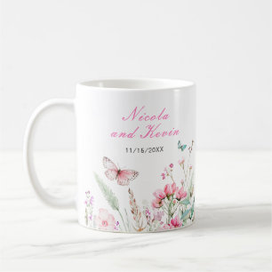 Mug Papillon Floral Rose Printanier Mariage