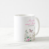 Mug Papillon Floral Vert de Printemps Mariage (Devant droit)