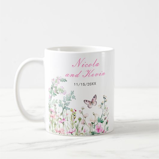 Mug Papillon Floral Vert de Printemps Mariage (Gauche)