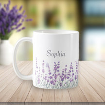 Mug Papillon Floral Violet Lavande Aquarelle