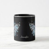Mug Papillon Imaginaire bleu argenté sur noir (Centre)