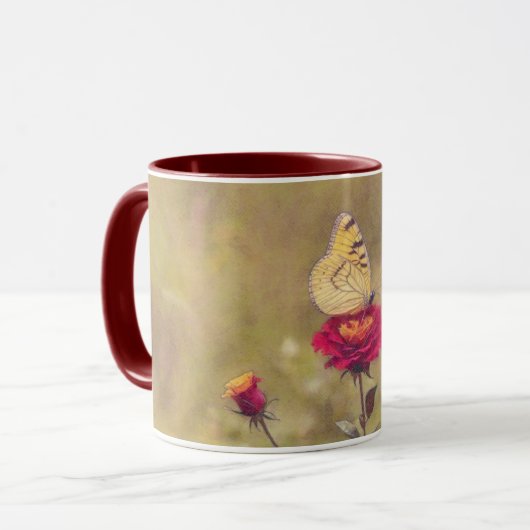 Mug Papillon jaune lors d'une Coupe d'Art Rouge Rose M (Devant gauche)