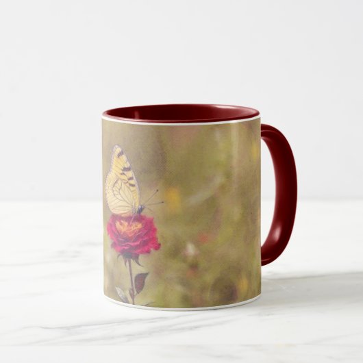 Mug Papillon jaune lors d'une Coupe d'Art Rouge Rose M (Devant droit)