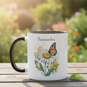 Mug Papillon Marguerite Aquarelle Jaune