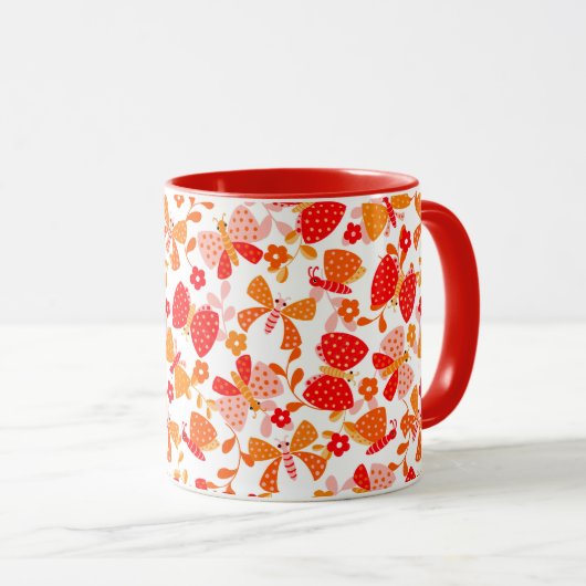 Mug Papillon mignon dans un jardin fleuri en orange ro (Devant droit)