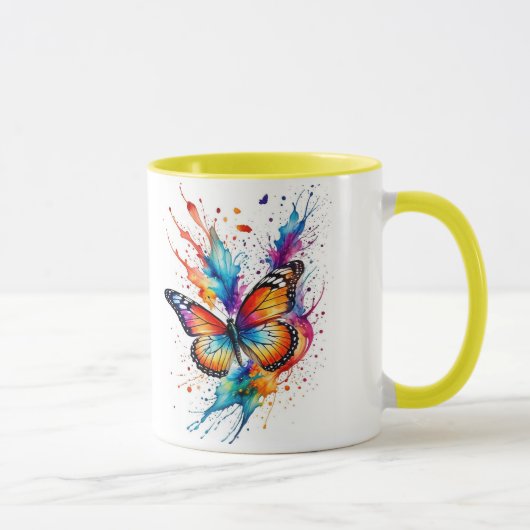 Mug Papillon Monarch Aquarelle Vibrant Éclaboussure (Droite)