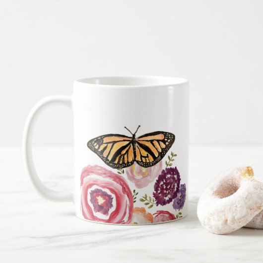 Mug Papillon Monarque Jardin Peinture Insecte (Avec donut)