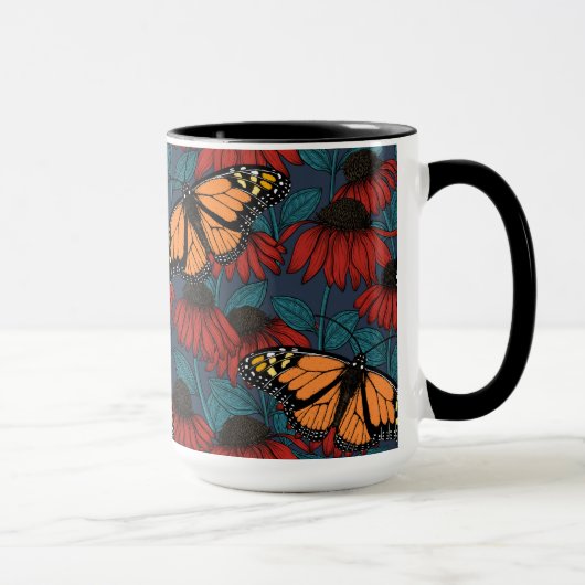 Mug Papillon monarque sur des fleurs rouges (Droite)