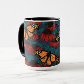 Mug Papillon monarque sur des fleurs rouges (Devant gauche)