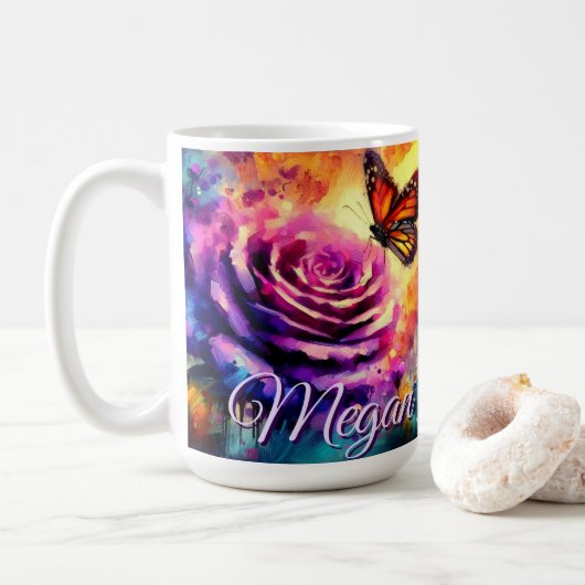 Mug Papillon Monarque sur Rose au Coucher de Soleil Pe (Avec donut)