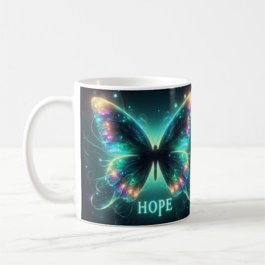 Mug Papillon multicolore radiant représentant l'espoir (Gauche)
