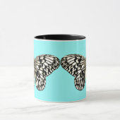 Mug Papillon noir et blanc, arrière - plan turquoise (Centre)