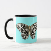 Mug Papillon noir et blanc, arrière - plan turquoise (Gauche)