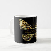 Mug Papillon noir or élégant nom script (Devant gauche)