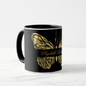 Mug Papillon noir or élégant nom script (Devant gauche)