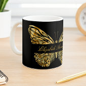 Mug Papillon noir or élégant nom script
