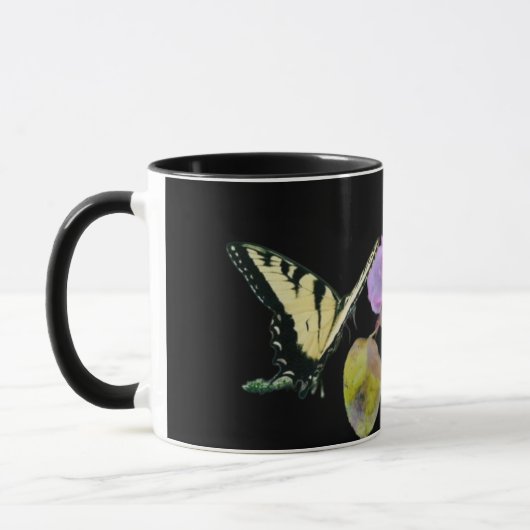 Mug Papillon noir violet Rose (Gauche)