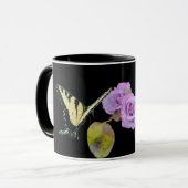 Mug Papillon noir violet Rose (Devant gauche)