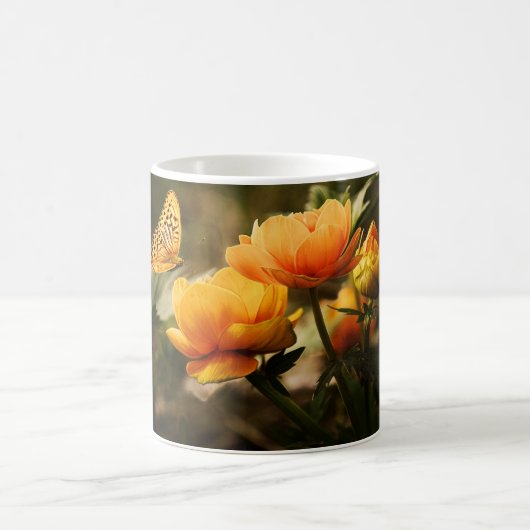 Mug Papillon orange et fleurs (Centre)