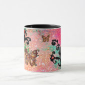 MUG PAPILLON PINK SPARKLES, MONOGRAMME FLEURALE NOIRE, (Centre)