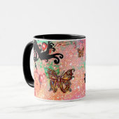 MUG PAPILLON PINK SPARKLES, MONOGRAMME FLEURALE NOIRE, (Devant gauche)