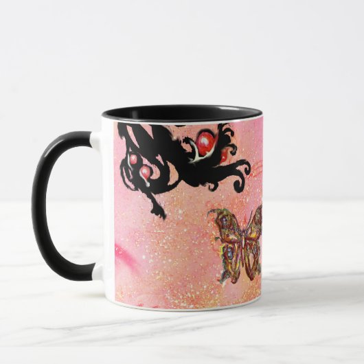 MUG PAPILLON PINK SPARKLES, MONOGRAMME FLEURALE NOIRE, (Gauche)