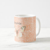 Mug Papillon Points Blancs Rose Féminin (Devant droit)