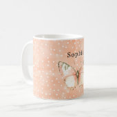 Mug Papillon Points Blancs Rose Féminin (Devant gauche)
