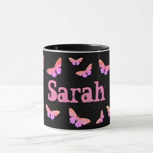 Mug Papillon Pop Art Rose Clair "Sarah" (Centre)