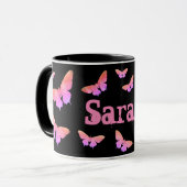 Mug Papillon Pop Art Rose Clair "Sarah" (Devant gauche)