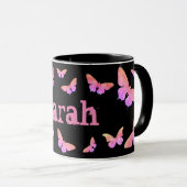 Mug Papillon Pop Art Rose Clair "Sarah" (Devant droit)