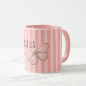 Mug Papillon rayé rose féminin (Devant droit)