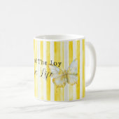 Mug Papillon Rayures Blanches Jaune Citron Trouve Joie (Devant droit)