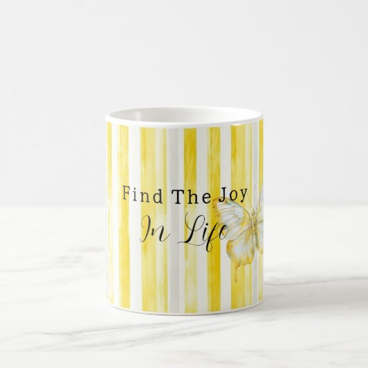 Mug Papillon Rayures Blanches Jaune Citron Trouve Joie (Centre)