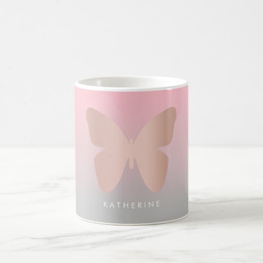 Mug Papillon rose à la mode moderne élégant d'or (Centre)