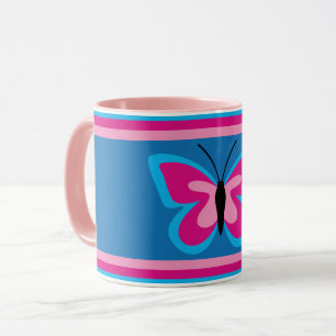 Mug Papillon rose bleu - Arrière - plan bleu -